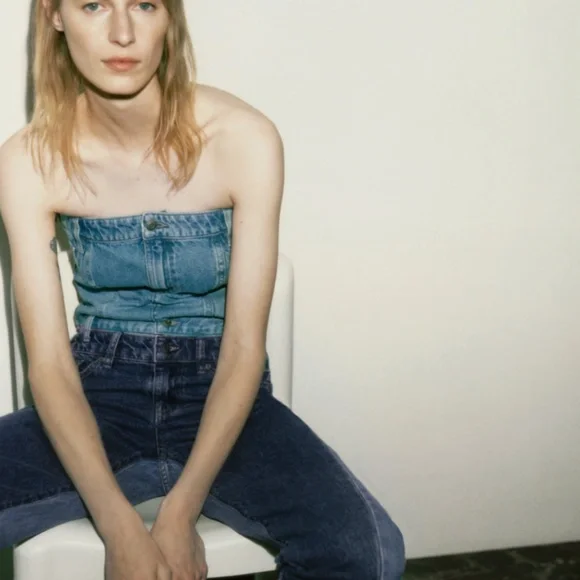 ZARA DENIM TOP - Picture 3 of 7